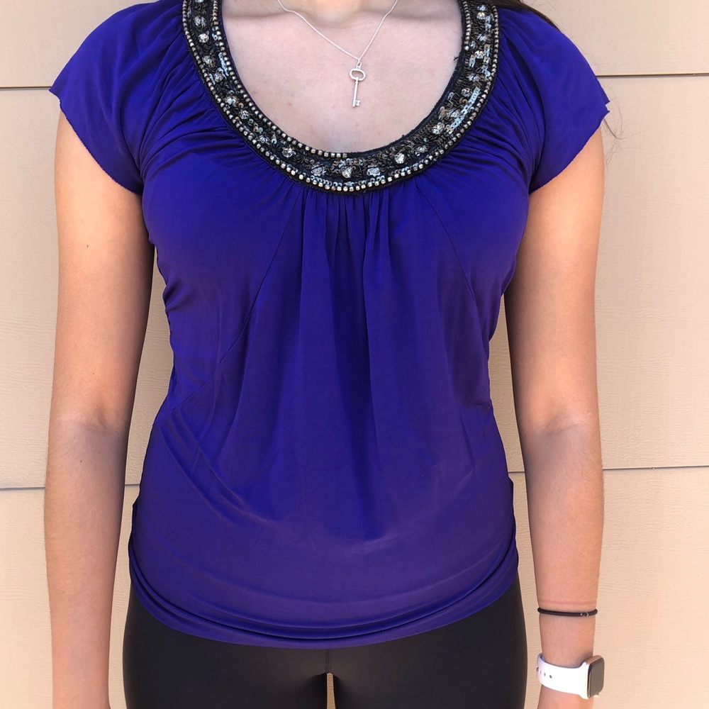 Velvet Purple Top W/ Beaded Collar Sz S